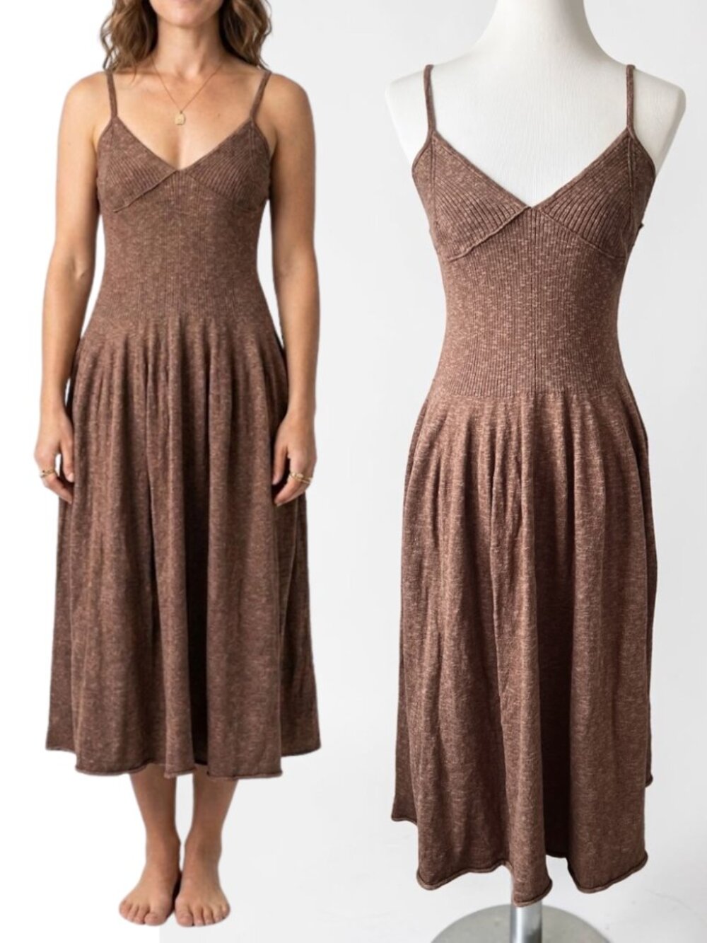 FP Swim Free People Tula Cotton Linen Blend Sweater Knit Halter Midi Dress SP